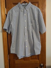 Chaps Men's Blue Plaid Button Down Short Sleeve Collar Shirt 100 Cotton size XL