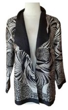 Chico's SZ 1/M Black  Silver Metallic Textured Open Front Topper Jacket Cloque