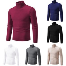 Men Turtleneck Pullover Sweater for Slim Fit Solid Color Knitwear Long Sleeve