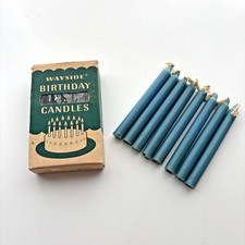 Wayside Birthday Candles w/ Original Box, Blue Wax, 8 candles total, Vintage