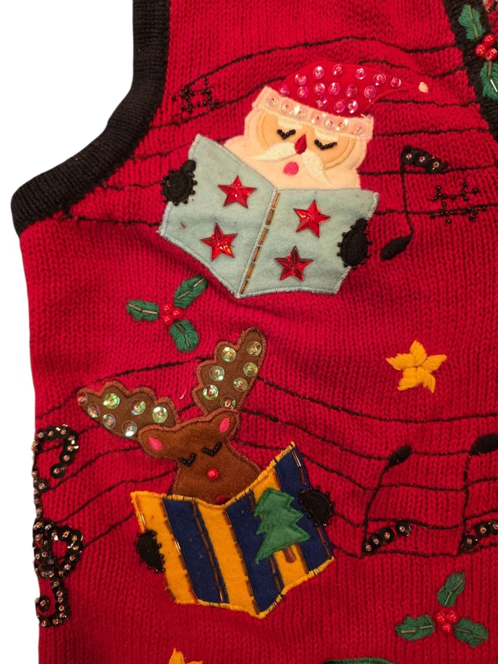 Suéter Chaleco Rojo Talla Grande Vintage Bobbie Brooks Para Mujer Musical Navidad Foto 2 de 4