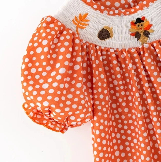 NUEVO Vestido Boutique Acción de Gracias Pavo Niñas Bordado Calado Foto 2 de 4