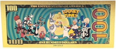 Taz Tasmanian Devil Looney Tunes $100 Dollar 24K Gold Foil Plated