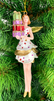 Baumschmuck Engel Mit Kurzem Weiß-Gepunkteten Kleid Mit Geschenken 14Cm Hoch