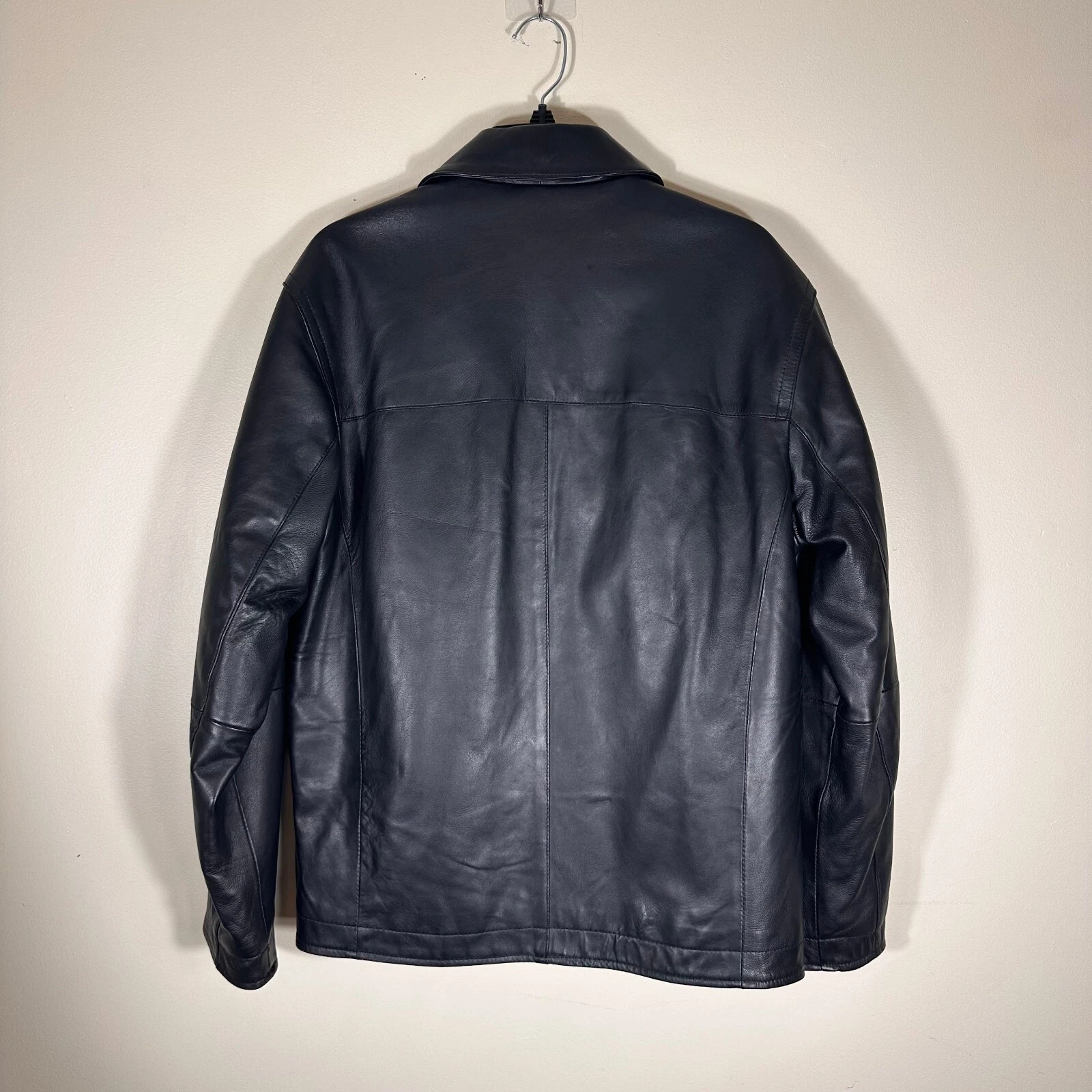 Perry Ellis Portfolio Lambskin Leather Black Jacket Quilted Lining - product detail image 3