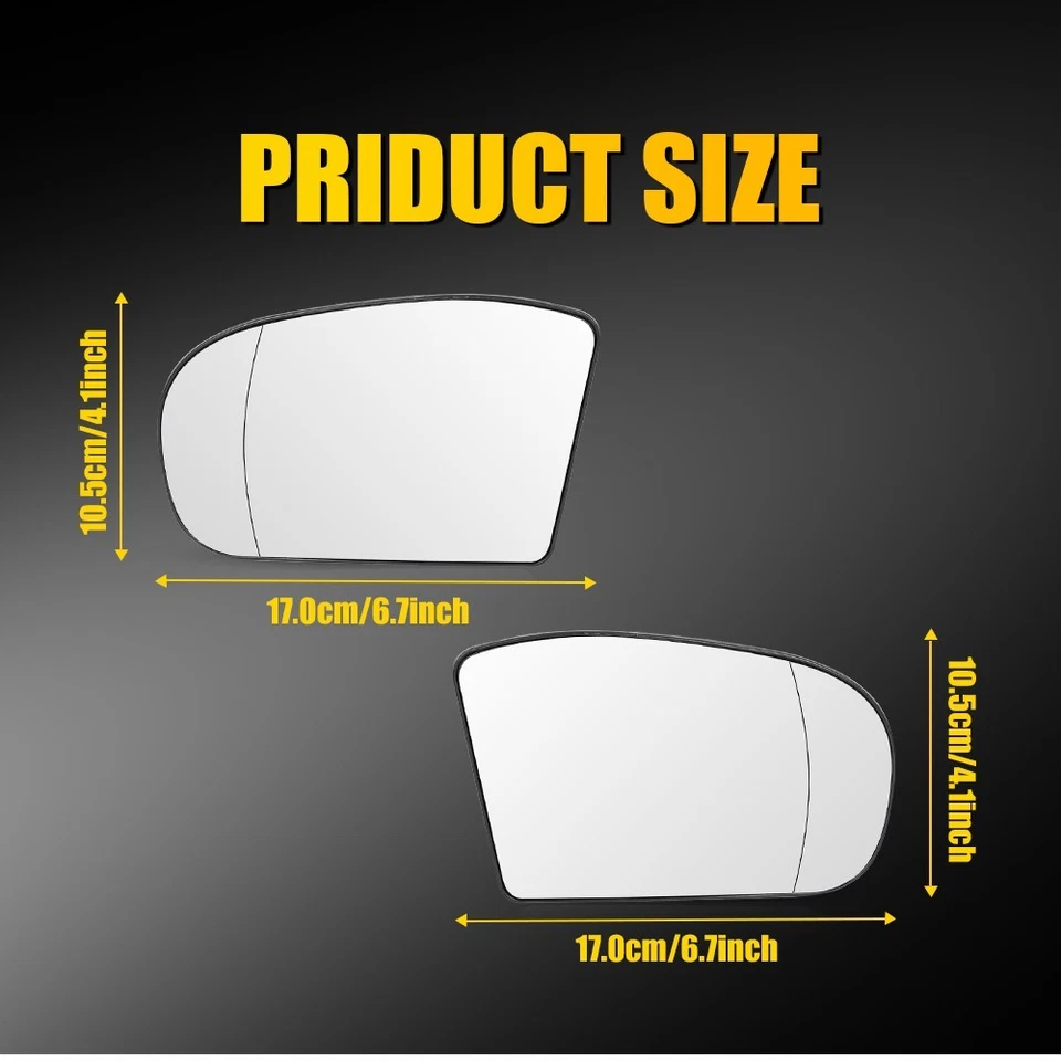 LH+RH Side Mirror Glass Heated Fits Mercedes-Benz E-class W211 C-class W2032-10X — 第 3/4 张图片