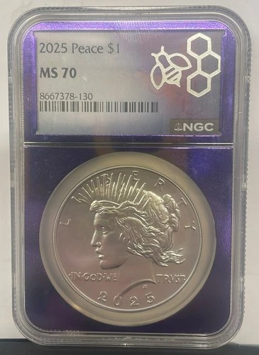 2025 MS70 Peace Silver Dollar NGC Trader Bea Purple Slab