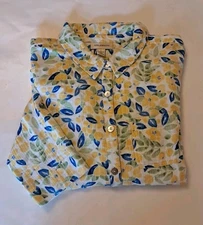 NWT Appleseed’s Sz L Soft Gause Womens Long Roll Tab Sleeve Shirt Blouse Button 