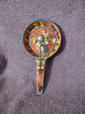 Vtg Tin Lithograph US Metal Toy Mfg Party Noise Clapper - Mardi Gras - Halloween