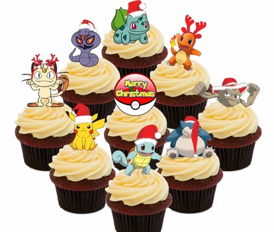 Pokemon Christmas Party 36 Edible Cupcake Toppers Fairy Cake