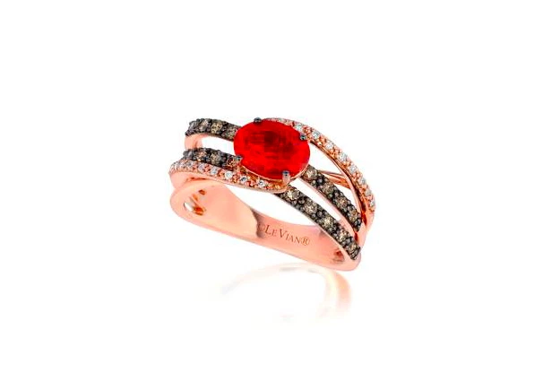 LeVian Ring Fire Opal Chocolate Diamonds RING 1.16 cttw 14K Rose