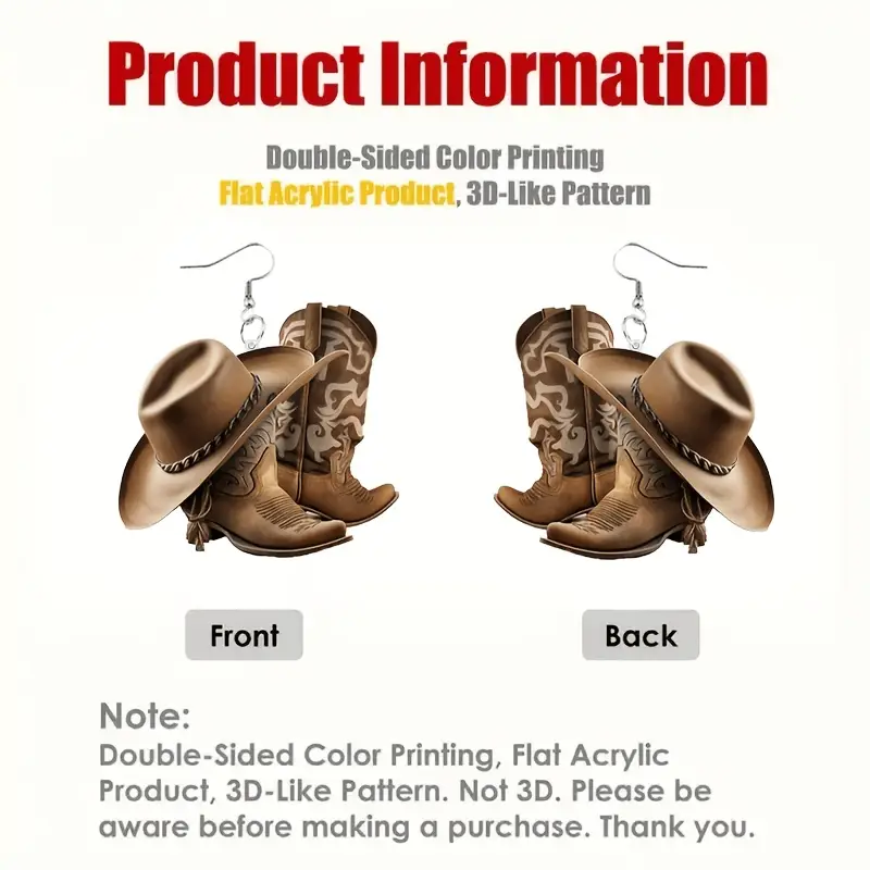 NEWEI Cowgirl Western Earrings - Acrylic Boots & Hat Dangle Earrings For Women, Country Festival