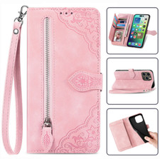 Zipper Leather Magnetic Card Stand Flip Wallet Case Crossbody Bag Phone Cover