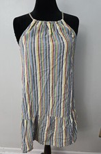 Rocks & Indigo Linen Blend Rainbow Stripe Boho Mini Dress Size Medium 