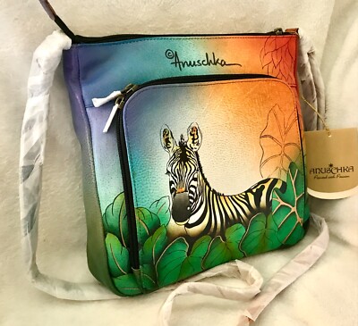 ANUSCHKA NWT Zip Top Organizer Crossbody Bag-Zebra Safari 7296-ZBS