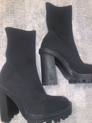 Zara Black Sock Chunky Boots Size 36