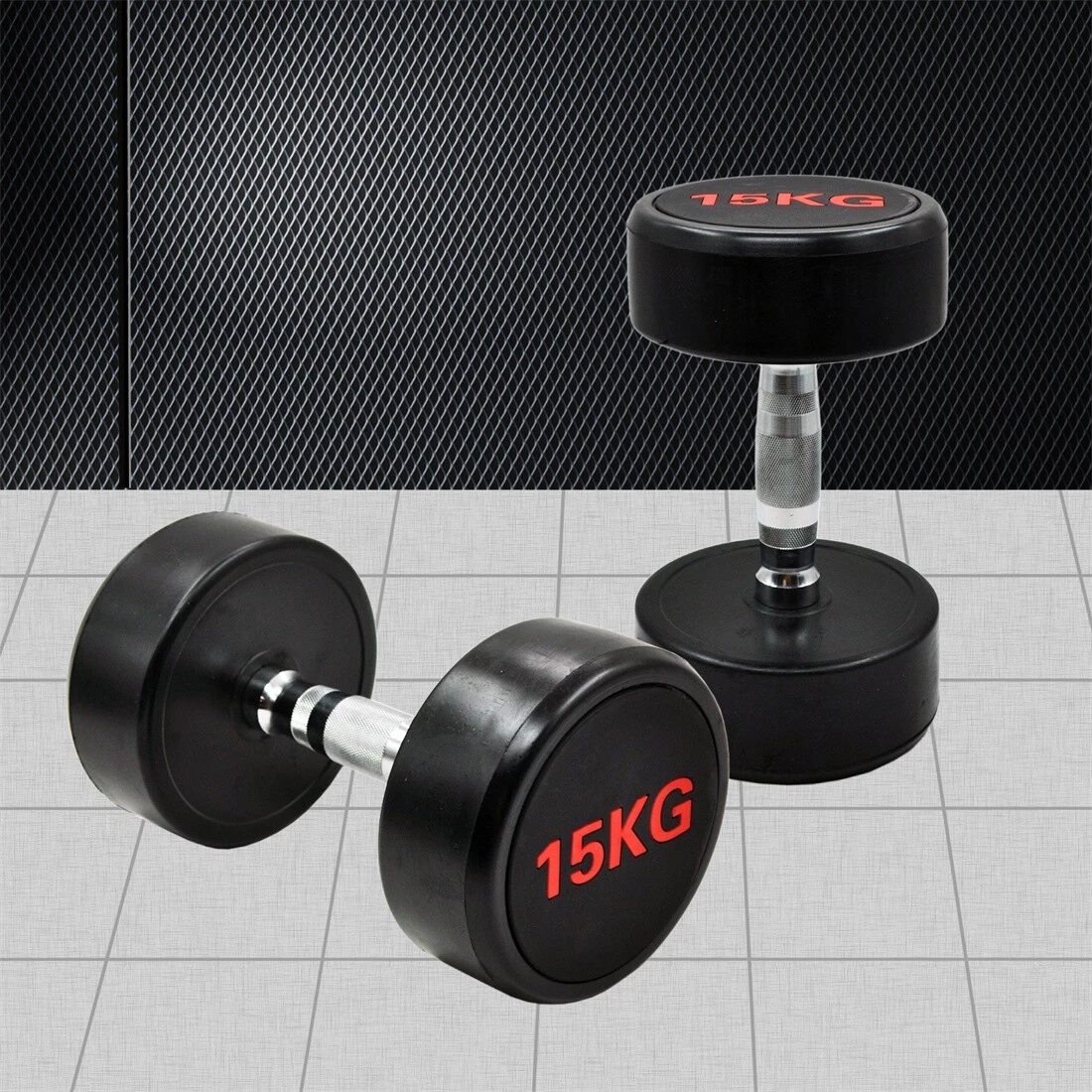 15kg x 2 Commercial Grade Rubber Coated Dumbbell Hand Weight - Rubber Dumbbell
