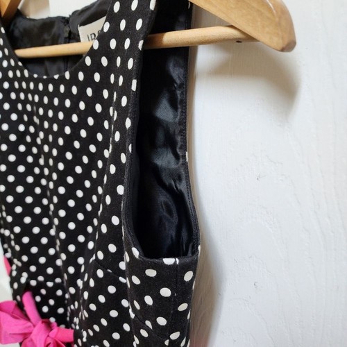 JBS Dress 6 Black White Polka Dot Sheath Sleeveless Pink Tie Ribbon Preppy Party - Picture 6 of 9