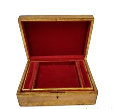 Vtg Italian Florentine Jewelry Box Pink & Gold Gilt w/ Red Velvet Tray & lining