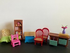 Vintage Mattel Fisher Price Lot: funiture, pink  red chairs, toy box, etc 