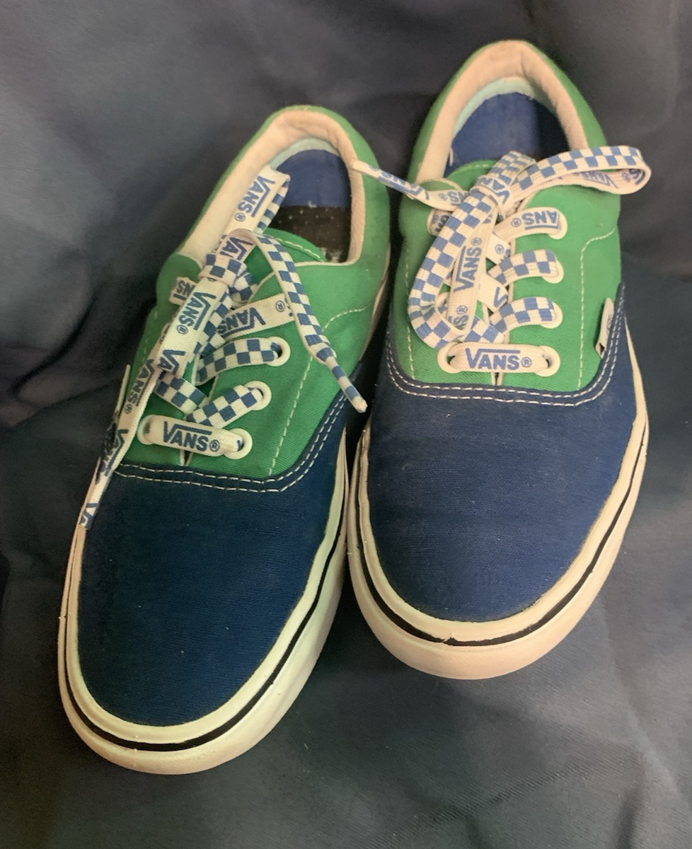 Vans Authentic Skateboard Sneakers, Blue Green Lace Up Shoes, M