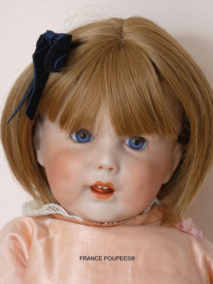 Perruque poupée ancienne cheveux courts blonds-Tête 22/24cm(9/9.5") - Photo 4/4