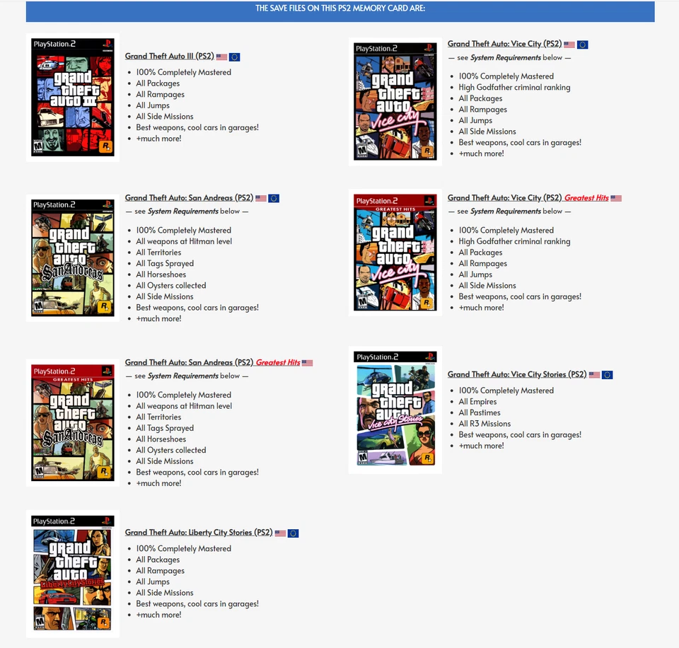 GRAND THEFT AUTO PS2 | MEMORY CARD SAVES | Vice City San Andreas Liberty Stories - Image 3 of 4