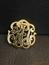 Vintage Gold Tone monogram scarf clip Initial scarf Brooch 