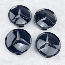 4x 75mm Für Mercedes Benz Nabendeckel Felgenabdeckung Abzeichen SCHWARZ GLOSSY