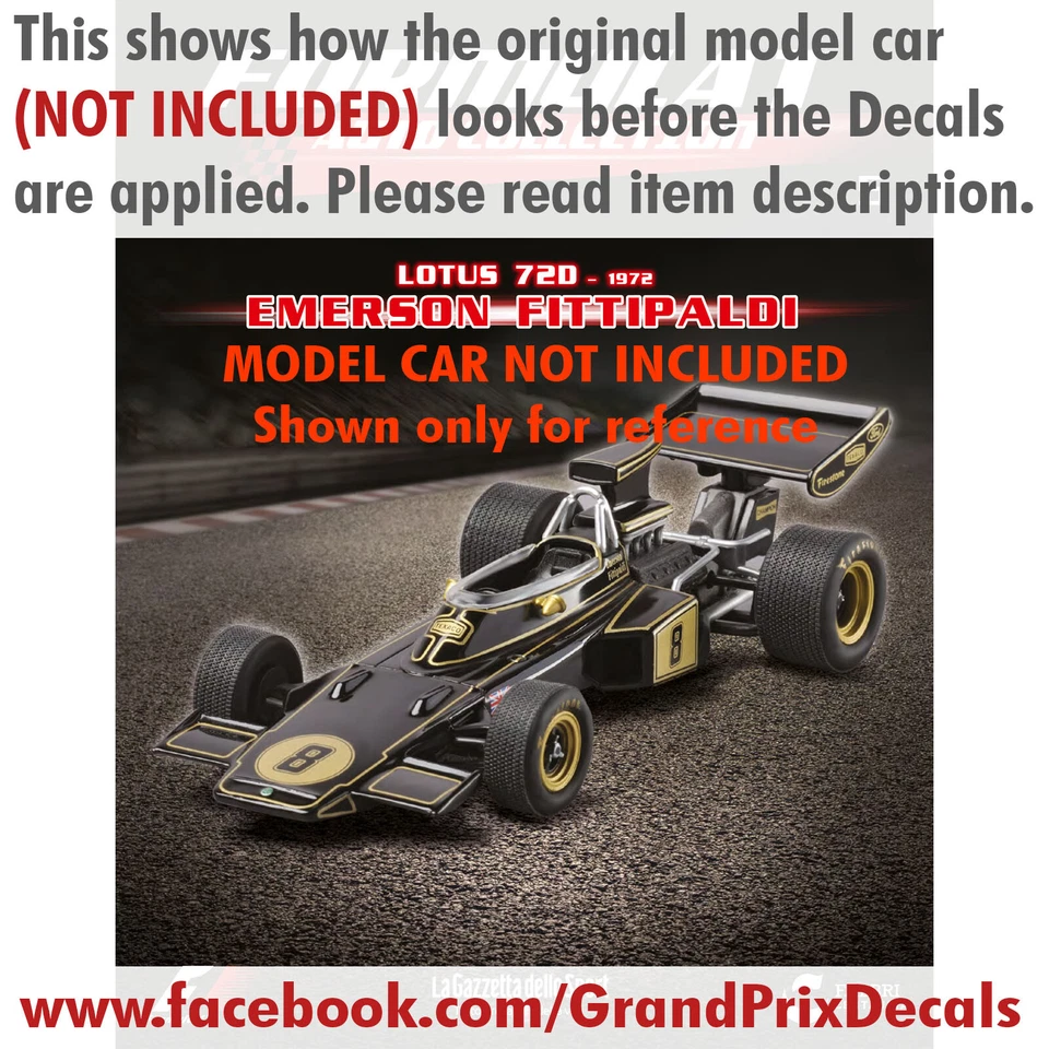 Collezione F1 LOTUS 72D John Player Special 1972 acquascivolo DECALCOMANIE 1:43 - Immagine 4 di 4