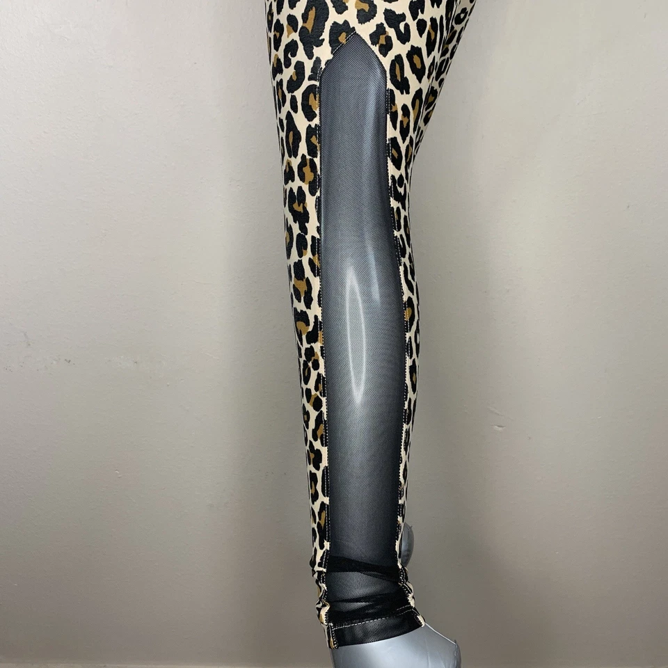 Small Leopard Mesh Panel Leggings Soft 3 5 Juniors Animal Print Stretch Soft - Image 2 of 4