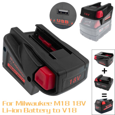 Akku Adapter Für Milwaukee M18 18V Li-ion Battery zu V18 Batterie Konverter+USB