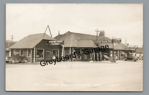 RPPC Trading Post Golf Tankstelle STANDISH MI Michigan Echtfoto Postkarte