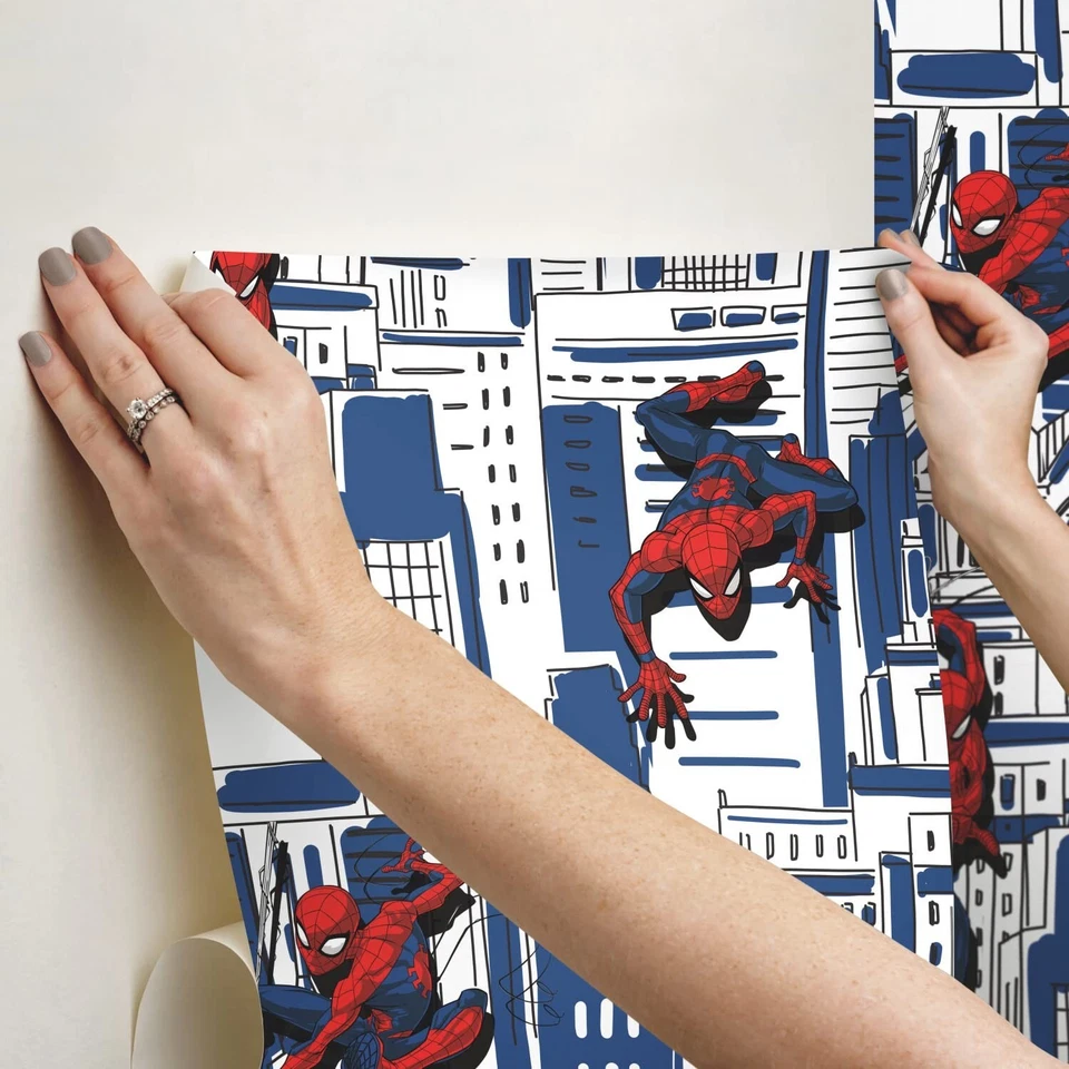 Papel pintado RoomMates Marvel Spider-Man paisaje urbano azul pelar y pegar de RoomMa... Foto 4 de 4