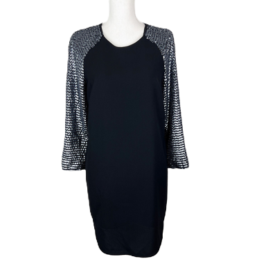 Whistles Dress Women 6 Black Silver Sequin Long Sleeve A-Line Cocktail  Formal | eBay