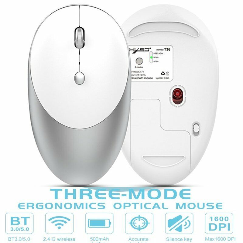 Rechargeable Bluetooth 5.0/3.0 Slim Wireless Mouse Silent USB Optical Mice 3Mode