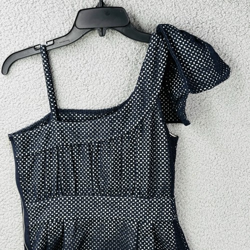 Marc by Marc Jacobs Dress Womens 2 Navy Cotton Eyelet Lined One Shoulder - Picture 10 of 15