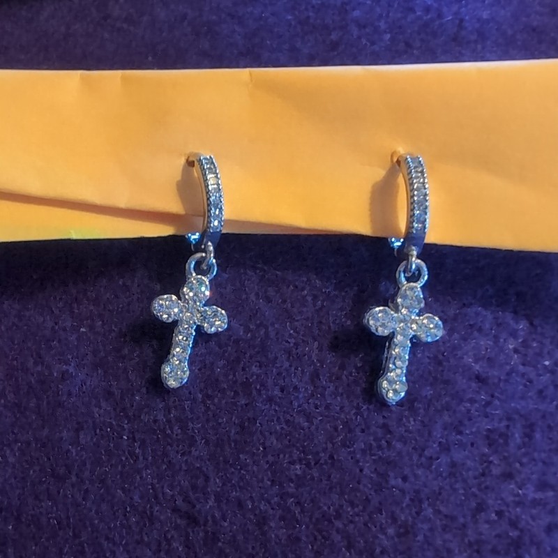 Jeweled Cross Hoop Earrings