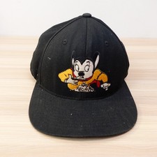 Vintage Mighty Mouse Cap Men Black Leather Strapback Hat Cartoon YUPOONG Classic