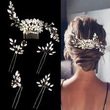 5 Pieces Bridal Wedding Hair Pins Rhinestone Crystal Pearl Hair Pins Gold Clips