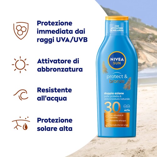 SUN Latte Solare Protect & Bronze FP 30 200 ml Crema solare 30 per un - Foto 2 di 24