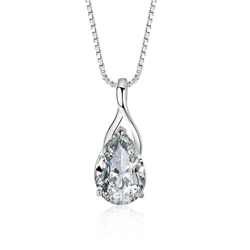 Clavicle Necklace Diamond Angel Tears Drop Pendant Silver Plated Jewelry - product listing photo