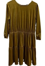 Urban Outfitters Gold Solid Velvet Ruffle A-Line Dress Women’s Regular L