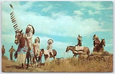 Vintage Native American Chiefs on Horses Scenic Postcard by Tichnor Bros