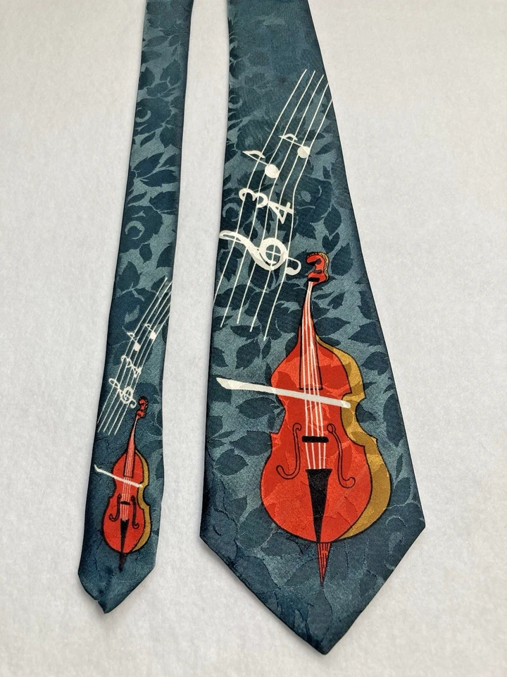 Corbata de seda para hombre tema musical violonchelo hecho en Florencia Italia notas musicales 3,5" x 56" Foto 2 de 4