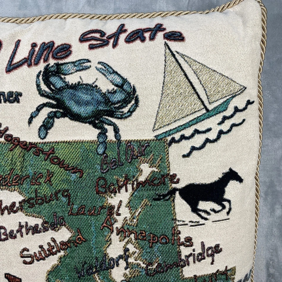 Almohada del estado de Maryland tapiz bordado lanzamiento cangrejo náutico velero Foto 3 de 4