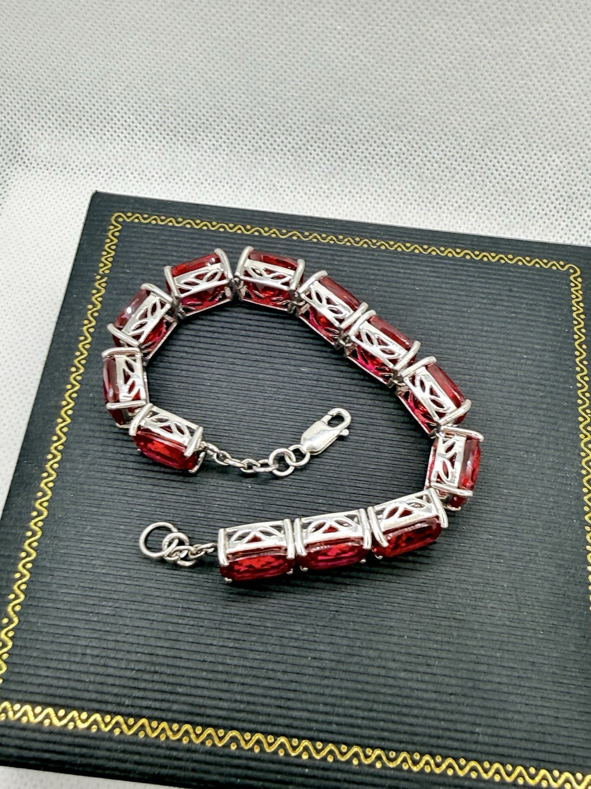 Sterling Silver Bracelet Red Ruby Large Chunky St… - image 5