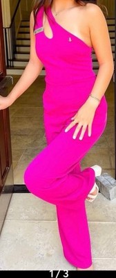 Crystal Sky Fuchsia Pink  One Shoulder Jumpsuit Size Medium Elegant Formal