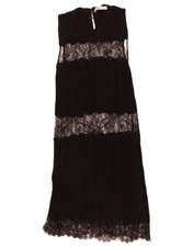 ZARA Womens Sleeveless Lace Maxi Dress UK 8 Small Black Viscose CW02