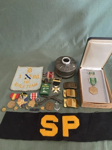 Vintage WW2 And Modern Military Junk Drawer Lot Of Random Items Medals